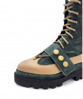 Pin Me Boots In Beige & Green